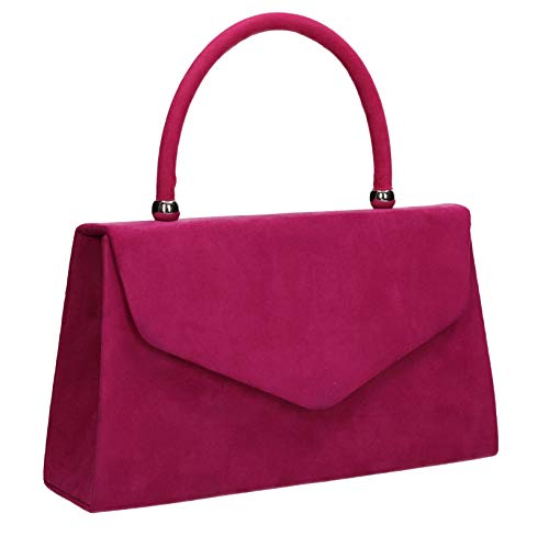 Fuschia Suede Velvet Envelope Clutch Bag