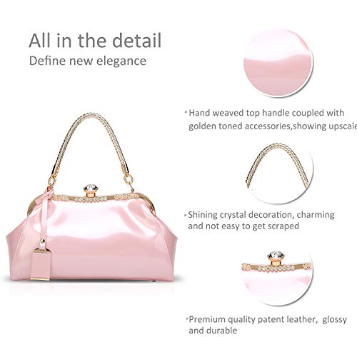 NICOLE & DORIS Pink Patent Leather Designer Evening Clutch