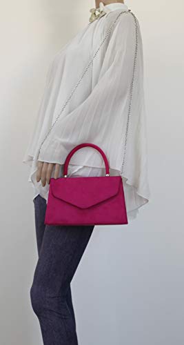 Fuschia Suede Velvet Envelope Clutch Bag