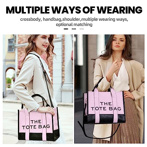 Pink PU Leather Tote Bag with Removable Strap