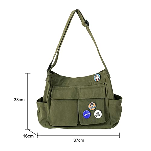 Kawaii Pin Canvas Messenger Bag - Multiple Pockets