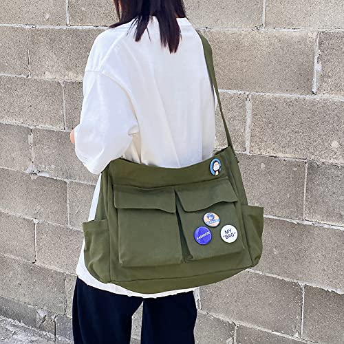 Kawaii Pin Canvas Messenger Bag - Multiple Pockets