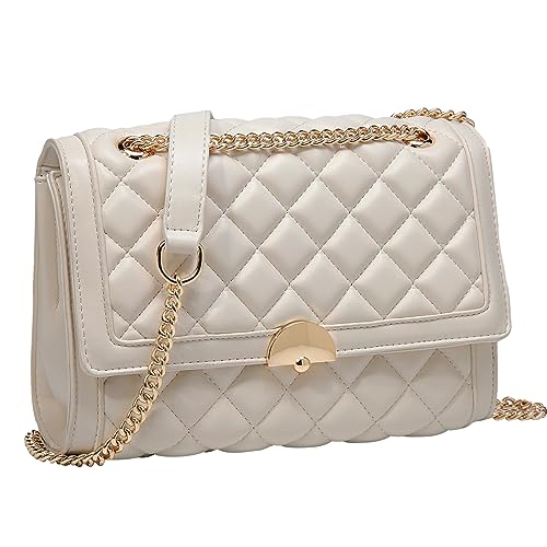 Kasgo Quilted Chain Crossbody Bag in Beige Color