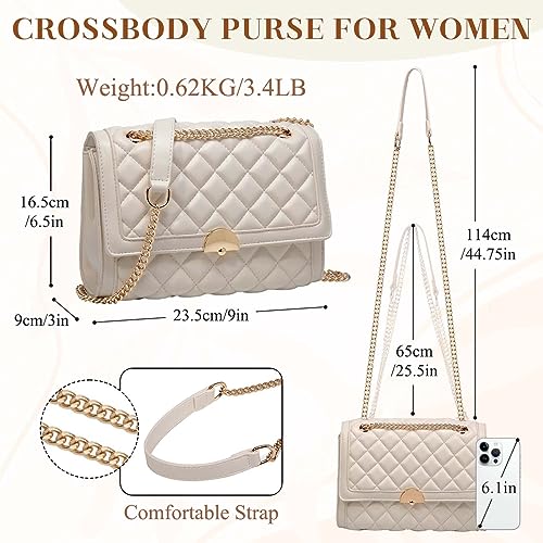 Kasgo Quilted Chain Crossbody Bag in Beige Color
