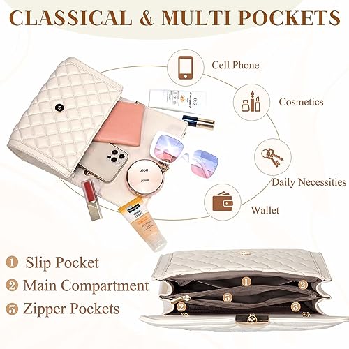 Kasgo Quilted Chain Crossbody Bag in Beige Color