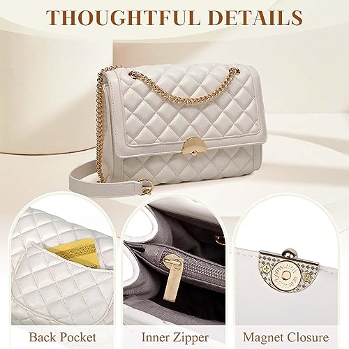 Kasgo Quilted Chain Crossbody Bag in Beige Color