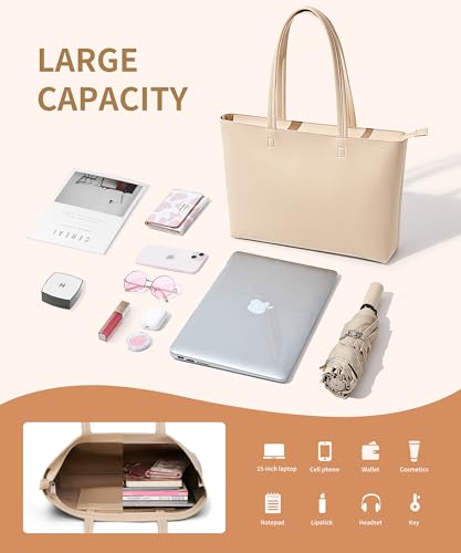 KALIDI Large Waterproof Tote Bag for Women in Beige