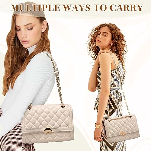 Kasgo Quilted Chain Crossbody Bag in Beige Color
