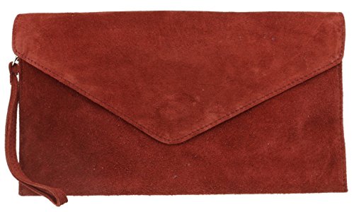 Italian Suede Leather Envelope Clutch Bag - Burgundy