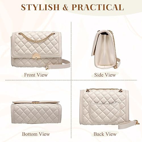 Kasgo Quilted Chain Crossbody Bag in Beige Color