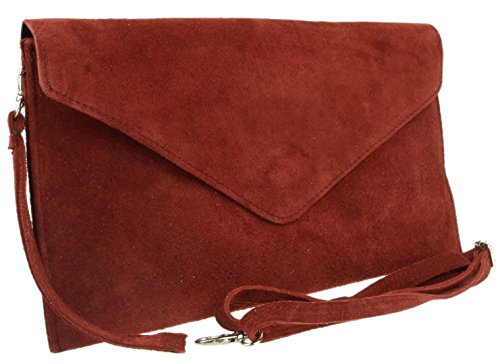 Italian Suede Leather Envelope Clutch Bag - Burgundy