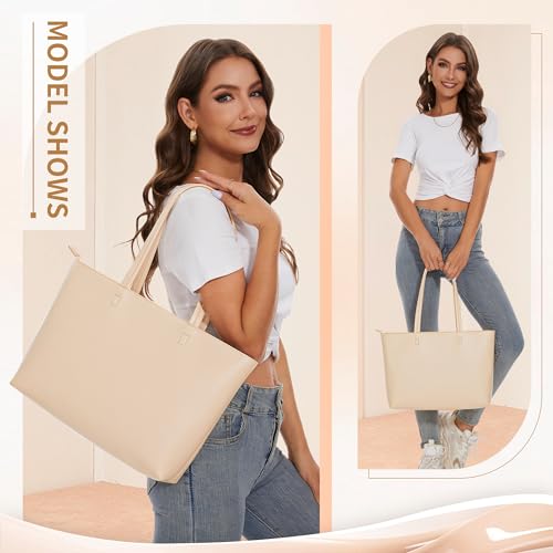 KALIDI Large Waterproof Tote Bag for Women in Beige