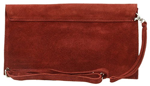 Italian Suede Leather Envelope Clutch Bag - Burgundy