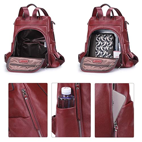 S-ZONE Women's Waterproof Leather Backpack Rucksack - Wine Red