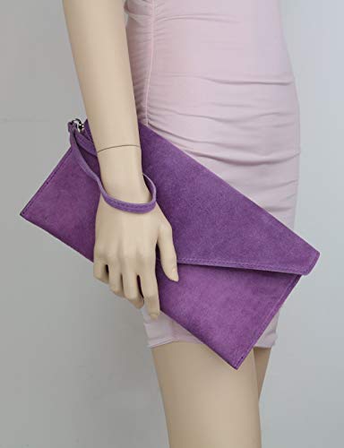 Italian Suede Leather Envelope Clutch Bag - Burgundy