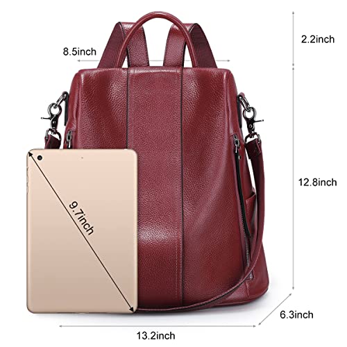 S-ZONE Women's Waterproof Leather Backpack Rucksack - Wine Red