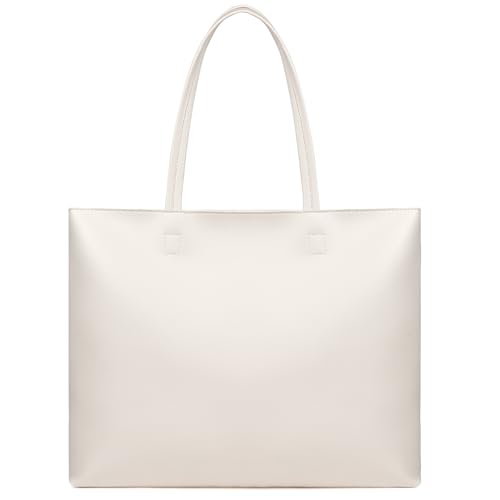 Beige PU Leather Tote Handbag with Zip Compartment