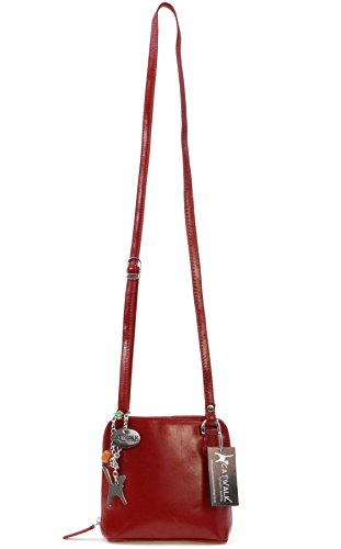 Catwalk Collection Women's Small Leather Cross Body Bag - Red