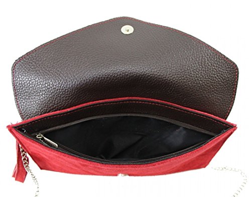 Italian Suede Designer Clutch Bag - Red