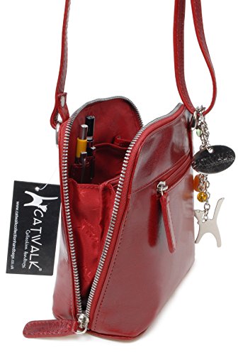 Catwalk Collection Women's Small Leather Cross Body Bag - Red