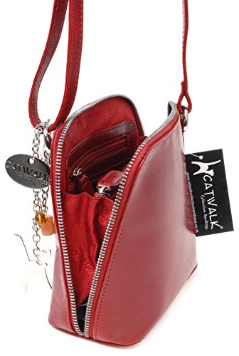 Catwalk Collection Women's Small Leather Cross Body Bag - Red