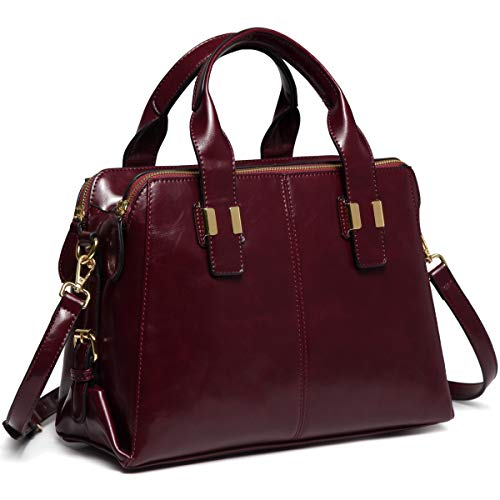 VASCHY Burgundy Faux Patent Leather Satchel Handbag