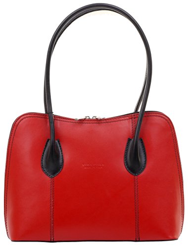 Italian Red Black Leather Classic Handbag Tote