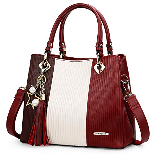 Pomelo Leather Shoulder Strap Handbag in Dark Brown/White/Red