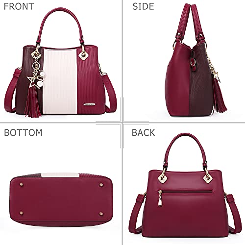 Pomelo Leather Shoulder Strap Handbag in Dark Brown/White/Red