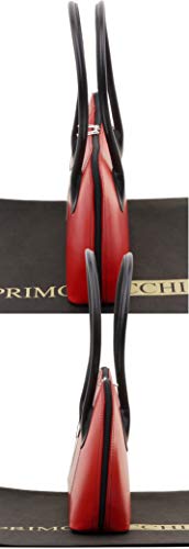 Italian Red Black Leather Classic Handbag Tote