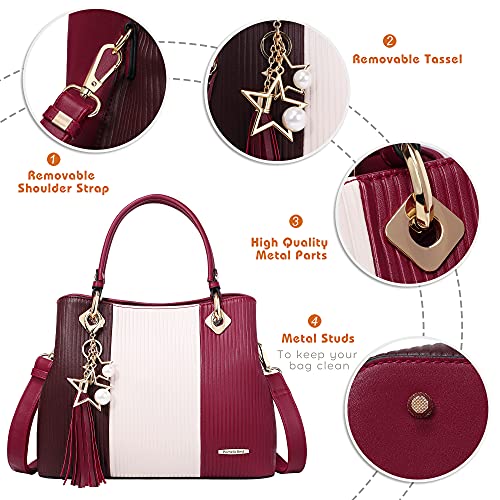 Pomelo Leather Shoulder Strap Handbag in Dark Brown/White/Red
