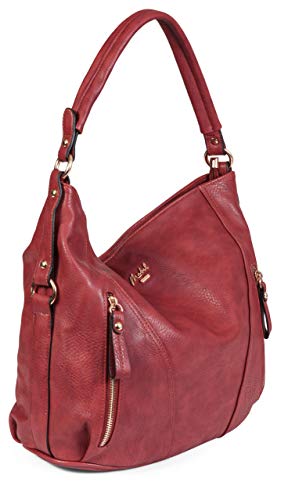 Mabel Large Leather Shoulder Handbag - Red