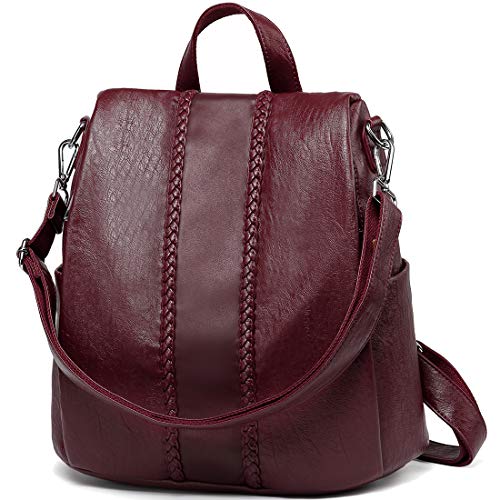VASCHY Women's Vintage Burgundy Backpack Purse