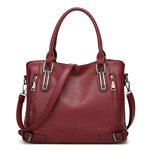 Red Leather Designer Handbag with Multiple Pockets