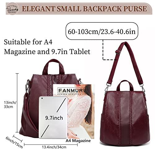 VASCHY Women's Vintage Burgundy Backpack Purse