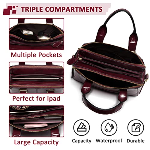 VASCHY Burgundy Faux Patent Leather Satchel Handbag