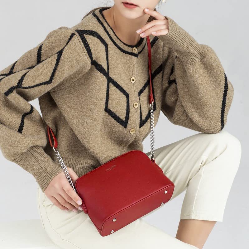 Red Designer Crossbody Bag - Chain Shoulder Handbag