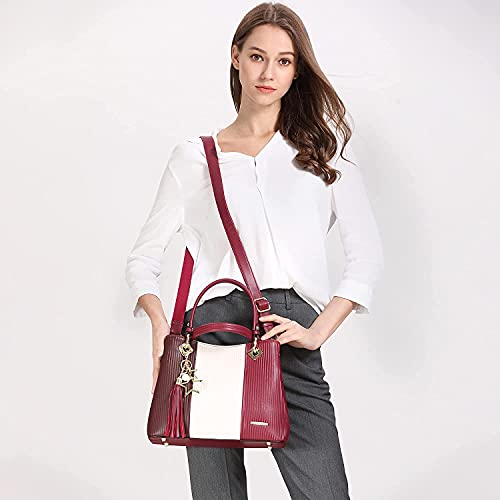 Pomelo Leather Shoulder Strap Handbag in Dark Brown/White/Red
