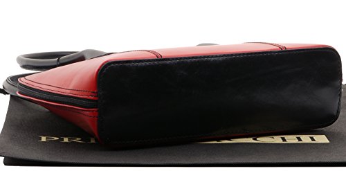 Italian Red Black Leather Classic Handbag Tote