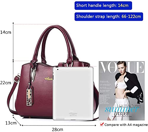 Red PU Leather Handbag for Work, Shopping, and Parties