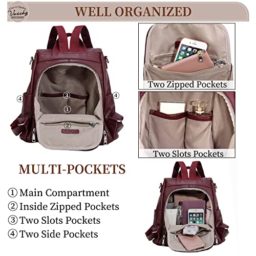 VASCHY Women's Vintage Burgundy Backpack Purse