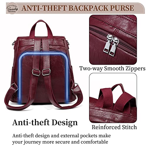 VASCHY Women's Vintage Burgundy Backpack Purse