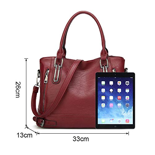Red Leather Designer Handbag with Multiple Pockets