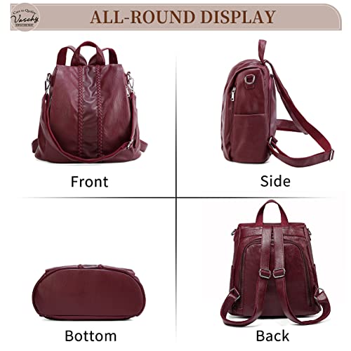 VASCHY Women's Vintage Burgundy Backpack Purse