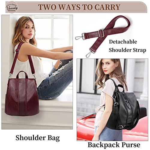 VASCHY Women's Vintage Burgundy Backpack Purse