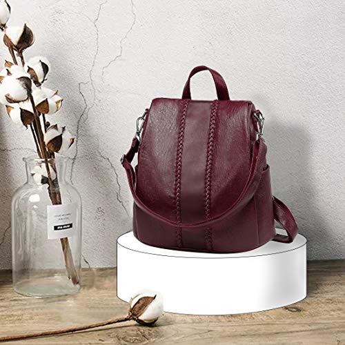 VASCHY Women's Vintage Burgundy Backpack Purse