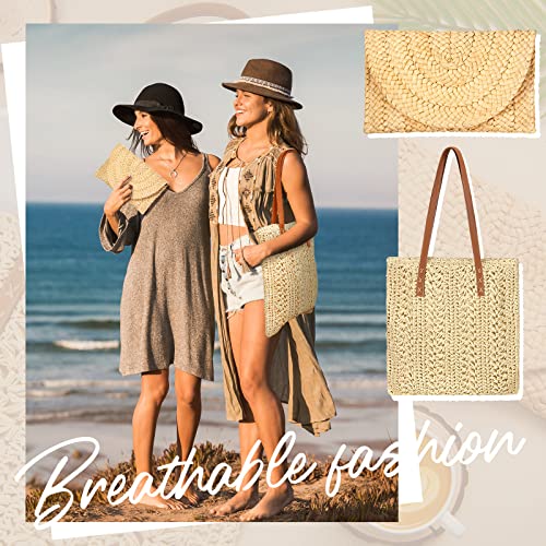 Summer Handbag Set: Stroh Clutch & Shoulder Bag