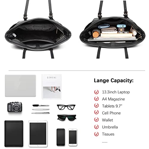 Miss Lulu Women's Large Black PU Tote Handbag