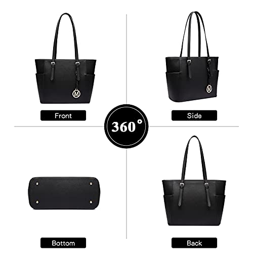 Miss Lulu Women's Large Black PU Tote Handbag