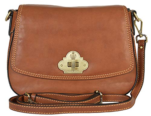 Gianni Conti Italian Leather Tan Medium Saddle Bag